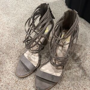 Fergalicious Beige strappy suede wedge sz 9.5